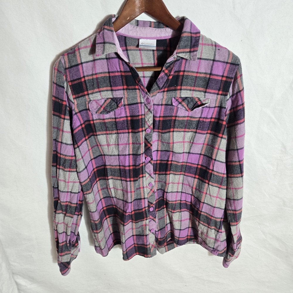 Columbia Women's Plaid Button Down Shirt - Pink and Gray
